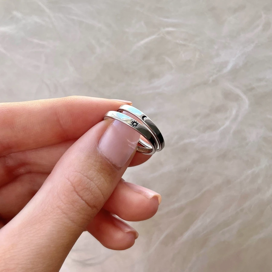 Gray Silver Forever Ring Set (adjustable size)